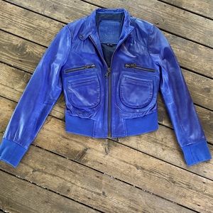 For Joseph Royal Blue Leather Moto Jacket